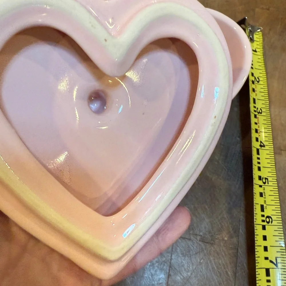 Rae Dunn Pink Heart Shaped Trinket Box “Love is Sweet” jewelry Dish with Lid